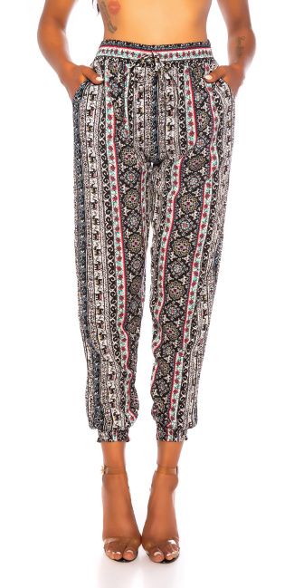 Trendy Highwaist Sommer-Pants with Print Pink